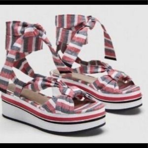 ZARA WOMAN Wedge Platform Sandals w/ wrap straps